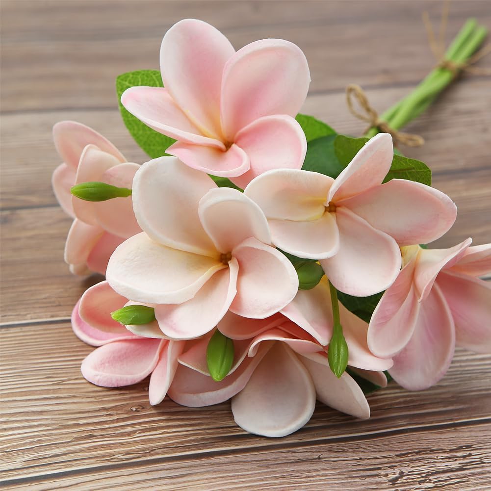 3 PCS Artificial Plumeria Flowers with Leaves,Lifelike Plumeria Frangipani and Bud Bouquets Total 9 Fake Flowers for Home Office Wedding Party Decoration DIY Bouquet Craft Gift (Pink)