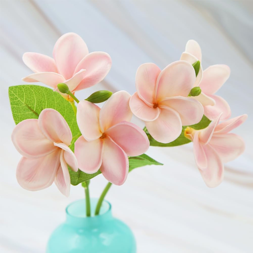 3 PCS Artificial Plumeria Flowers with Leaves,Lifelike Plumeria Frangipani and Bud Bouquets Total 9 Fake Flowers for Home Office Wedding Party Decoration DIY Bouquet Craft Gift (Pink)