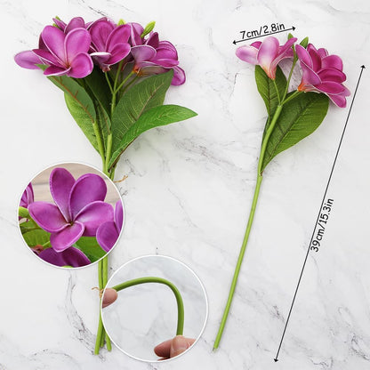 3 PCS Artificial Plumeria Flowers with Leaves,Lifelike Plumeria Frangipani and Bud Bouquets Total 9 Fake Flowers for Home Office Wedding Party Decoration DIY Bouquet Craft Gift (Pink)