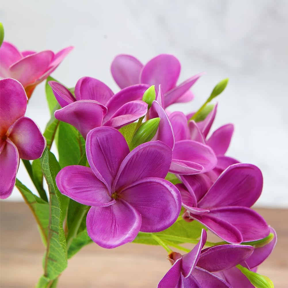 3 PCS Artificial Plumeria Flowers with Leaves,Lifelike Plumeria Frangipani and Bud Bouquets Total 9 Fake Flowers for Home Office Wedding Party Decoration DIY Bouquet Craft Gift (Pink)