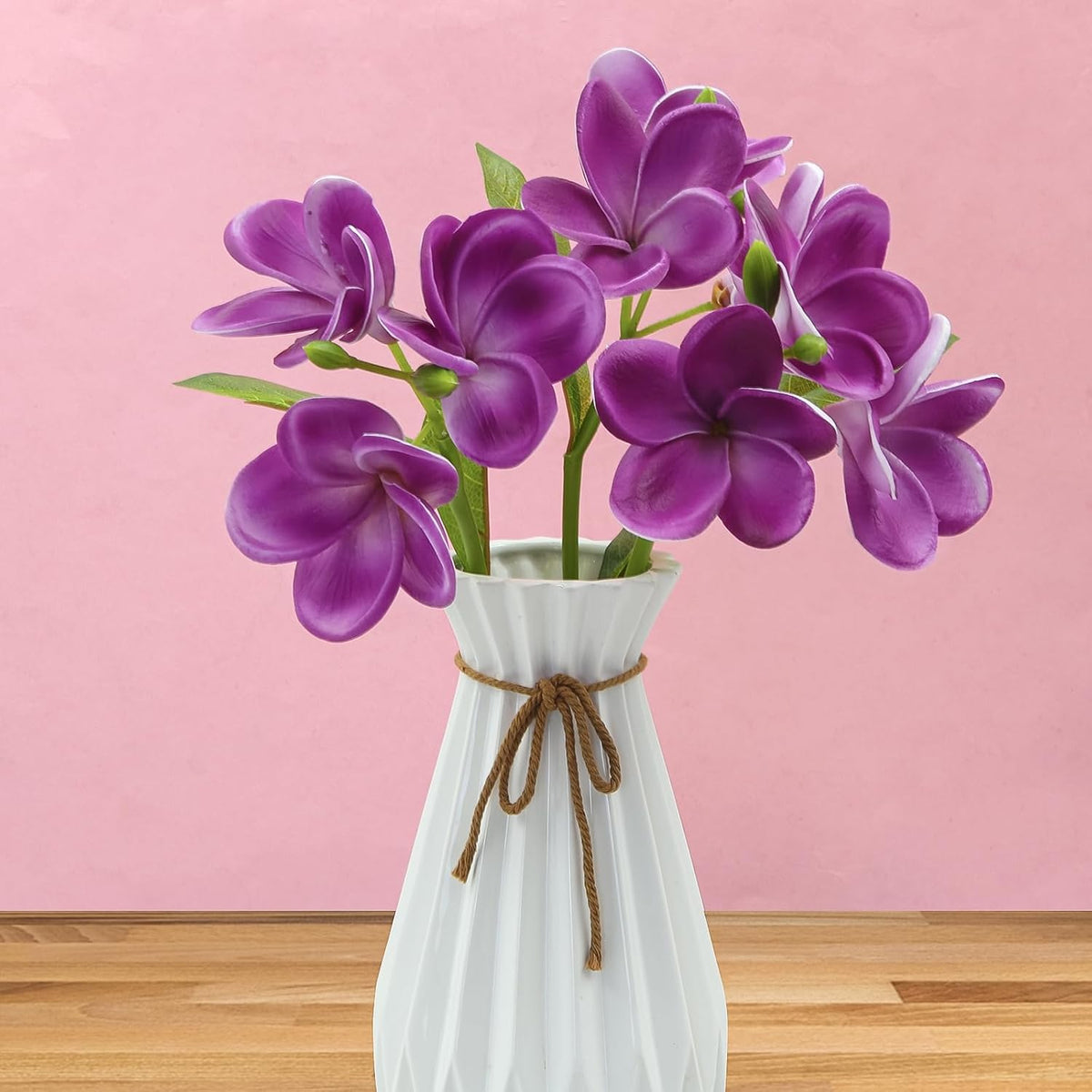 3 PCS Artificial Plumeria Flowers with Leaves,Lifelike Plumeria Frangipani and Bud Bouquets Total 9 Fake Flowers for Home Office Wedding Party Decoration DIY Bouquet Craft Gift (Pink)