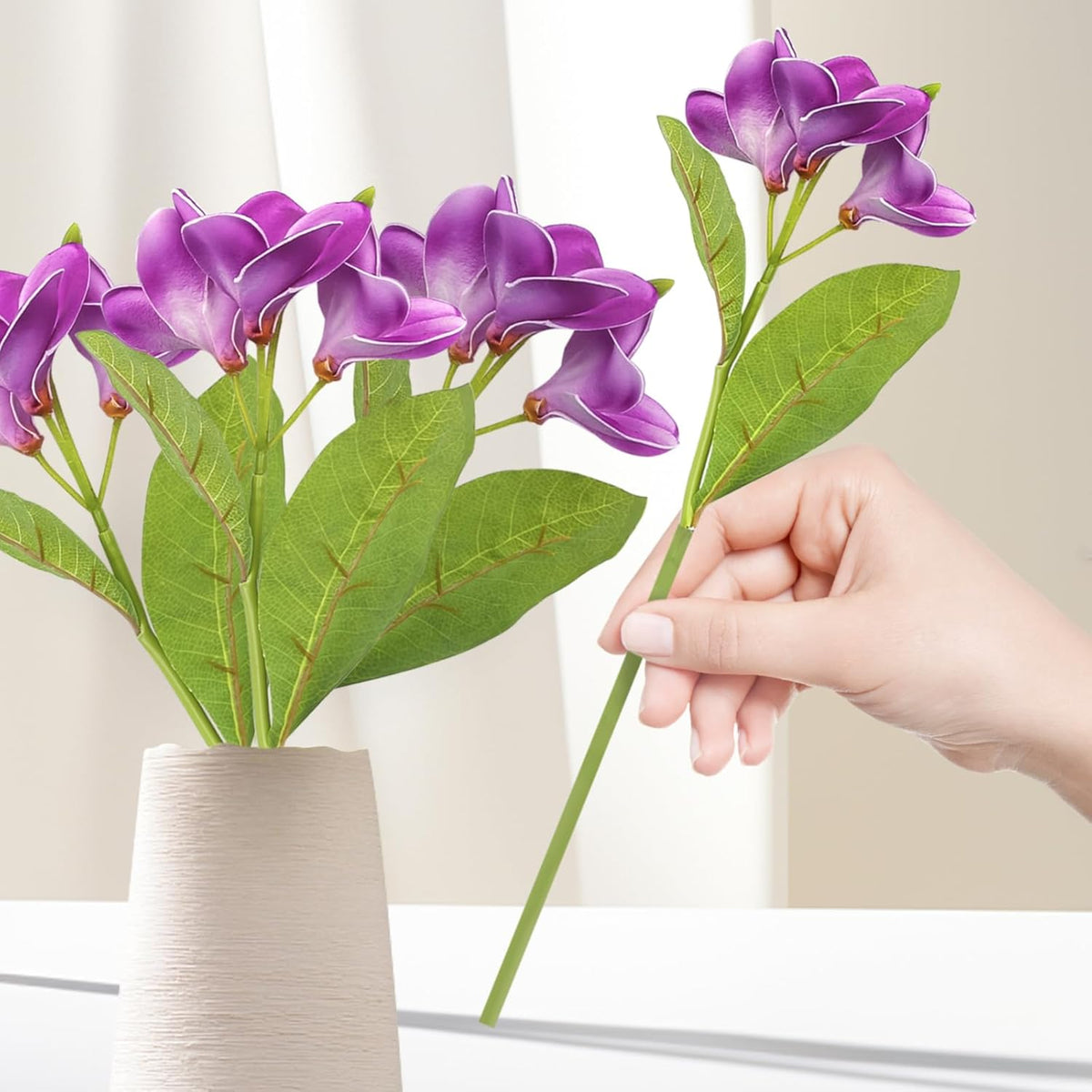 3 PCS Artificial Plumeria Flowers with Leaves,Lifelike Plumeria Frangipani and Bud Bouquets Total 9 Fake Flowers for Home Office Wedding Party Decoration DIY Bouquet Craft Gift (Pink)