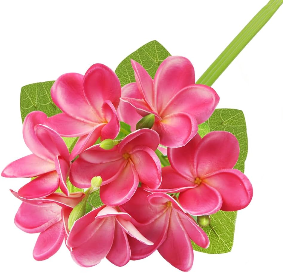 3 PCS Artificial Plumeria Flowers with Leaves,Lifelike Plumeria Frangipani and Bud Bouquets Total 9 Fake Flowers for Home Office Wedding Party Decoration DIY Bouquet Craft Gift (Pink)