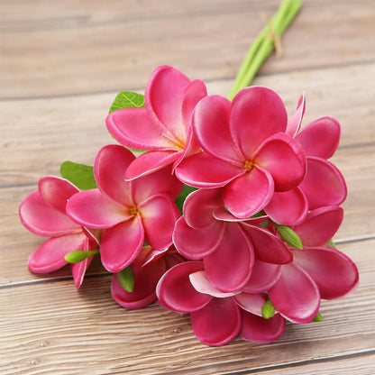 3 PCS Artificial Plumeria Flowers with Leaves,Lifelike Plumeria Frangipani and Bud Bouquets Total 9 Fake Flowers for Home Office Wedding Party Decoration DIY Bouquet Craft Gift (Pink)