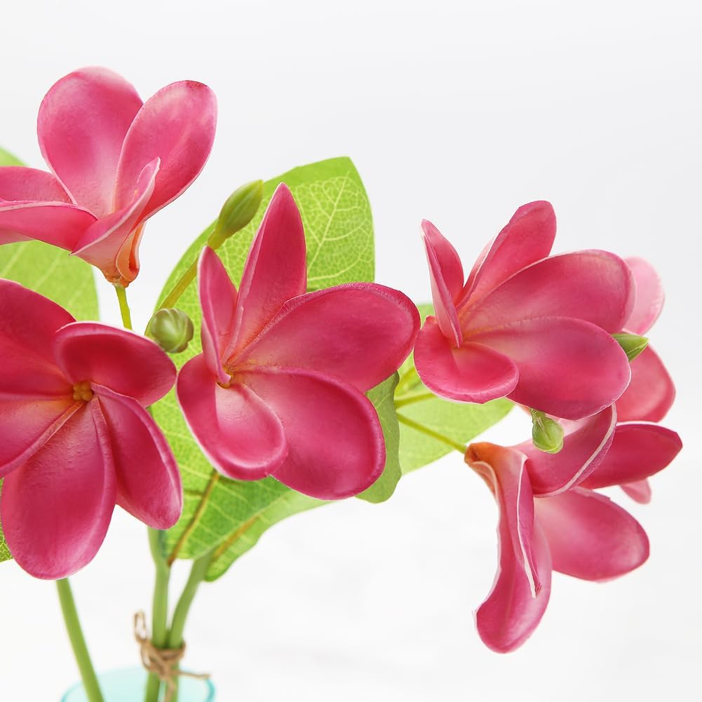3 PCS Artificial Plumeria Flowers with Leaves,Lifelike Plumeria Frangipani and Bud Bouquets Total 9 Fake Flowers for Home Office Wedding Party Decoration DIY Bouquet Craft Gift (Pink)