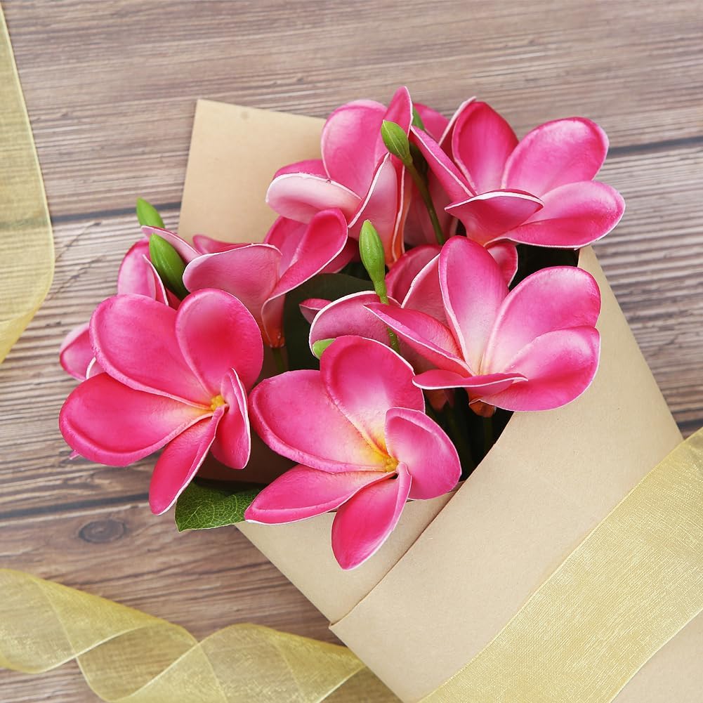 3 PCS Artificial Plumeria Flowers with Leaves,Lifelike Plumeria Frangipani and Bud Bouquets Total 9 Fake Flowers for Home Office Wedding Party Decoration DIY Bouquet Craft Gift (Pink)
