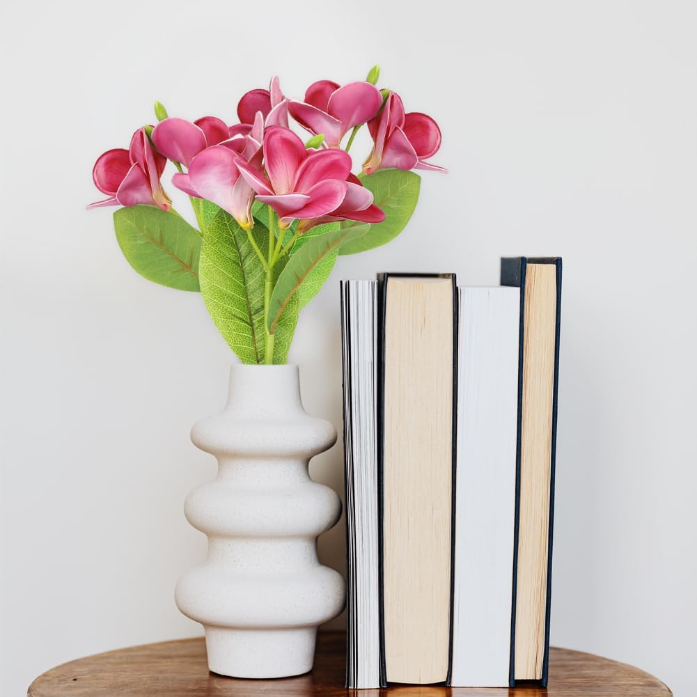 3 PCS Artificial Plumeria Flowers with Leaves,Lifelike Plumeria Frangipani and Bud Bouquets Total 9 Fake Flowers for Home Office Wedding Party Decoration DIY Bouquet Craft Gift (Pink)