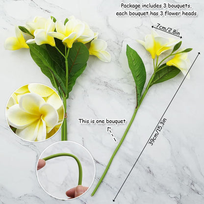3 PCS Artificial Plumeria Flowers with Leaves,Lifelike Plumeria Frangipani and Bud Bouquets Total 9 Fake Flowers for Home Office Wedding Party Decoration DIY Bouquet Craft Gift (Pink)