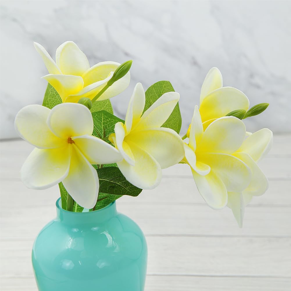 3 PCS Artificial Plumeria Flowers with Leaves,Lifelike Plumeria Frangipani and Bud Bouquets Total 9 Fake Flowers for Home Office Wedding Party Decoration DIY Bouquet Craft Gift (Pink)