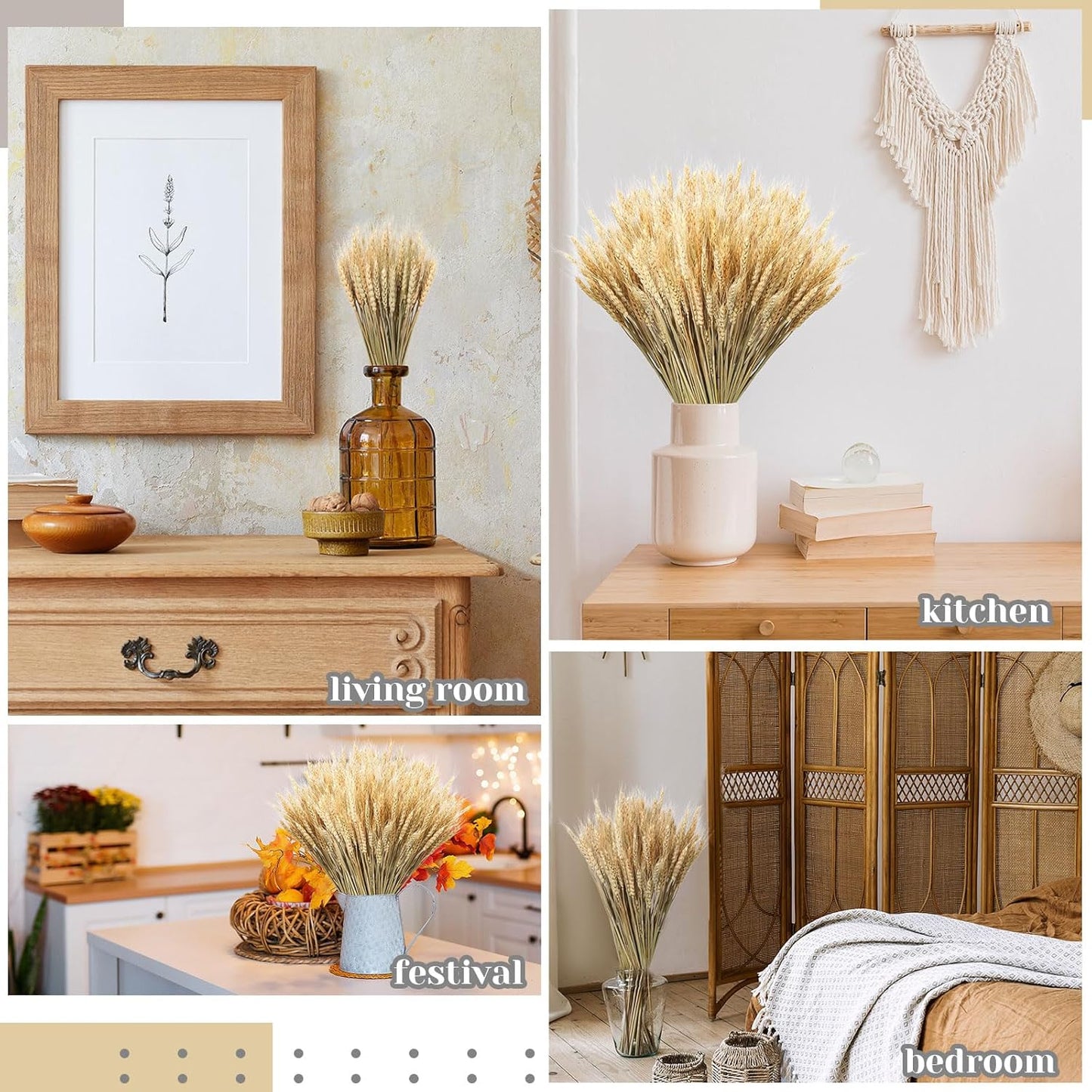 600 Stems Dried Wheat Stalks for Decor Natural Wheat Grass Sheaves Bundle Farmhouse Artificial Flowers Arrangement for DIY Wedding Table Home Centerpieces Party Decorative (16 Inch)