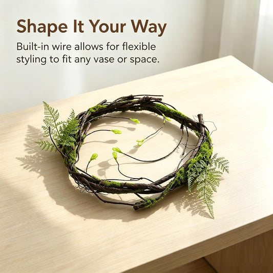2pcs 40inch Bendable Faux Branch Vine Moss Greenery For Vase Wall decor | Artificial Tree Twigs Limb grapevine garland Silk Green leaves Plants For Minimalist Craft Hanging Floral Halloween Decor