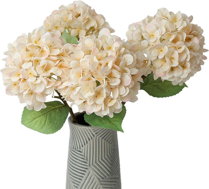 4Pcs Pink Artificial Hydrangea Flowers Large Fake Silk Hydrangea Flower with Leaves Stems Realistic Faux Hydrangeas Decorations for Wedding Table Centerpieces Vase Home Decor (Pink)