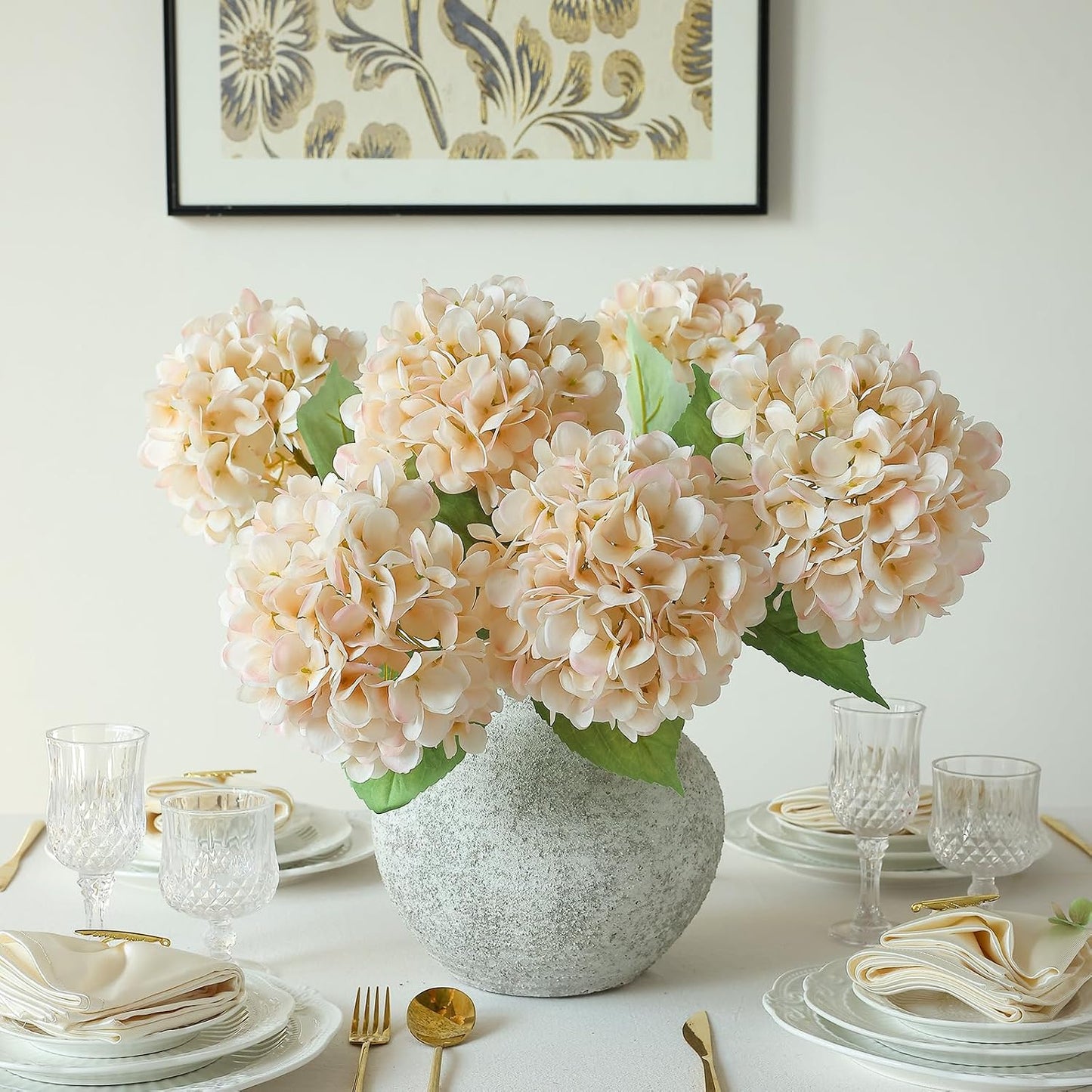4Pcs Pink Artificial Hydrangea Flowers Large Fake Silk Hydrangea Flower with Leaves Stems Realistic Faux Hydrangeas Decorations for Wedding Table Centerpieces Vase Home Decor (Pink)