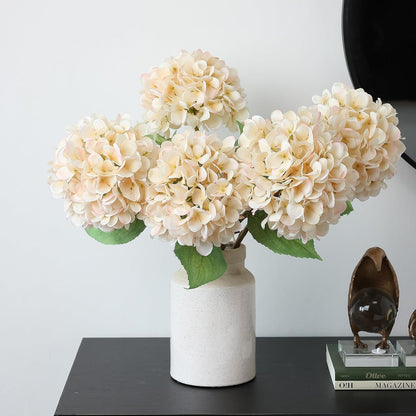 4Pcs Pink Artificial Hydrangea Flowers Large Fake Silk Hydrangea Flower with Leaves Stems Realistic Faux Hydrangeas Decorations for Wedding Table Centerpieces Vase Home Decor (Pink)