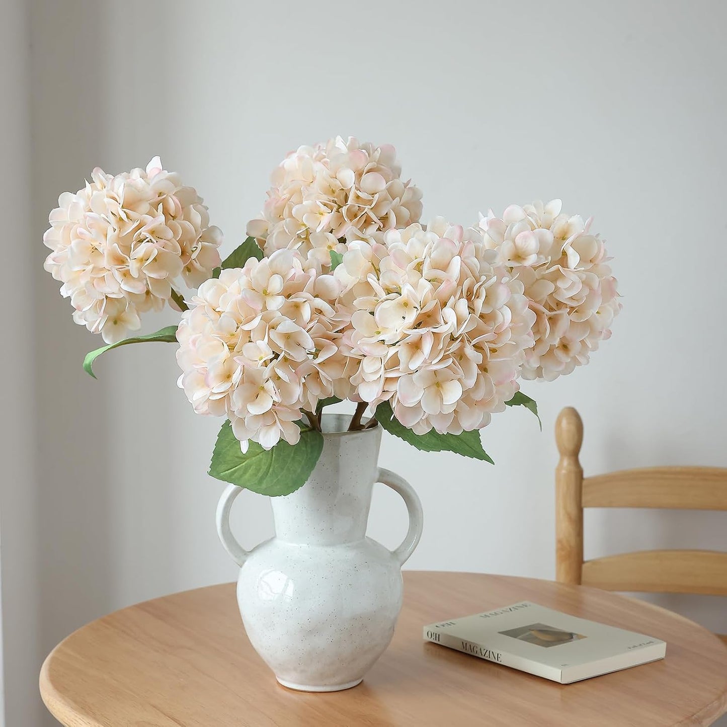 4Pcs Pink Artificial Hydrangea Flowers Large Fake Silk Hydrangea Flower with Leaves Stems Realistic Faux Hydrangeas Decorations for Wedding Table Centerpieces Vase Home Decor (Pink)