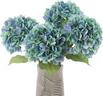 4Pcs Pink Artificial Hydrangea Flowers Large Fake Silk Hydrangea Flower with Leaves Stems Realistic Faux Hydrangeas Decorations for Wedding Table Centerpieces Vase Home Decor (Pink)