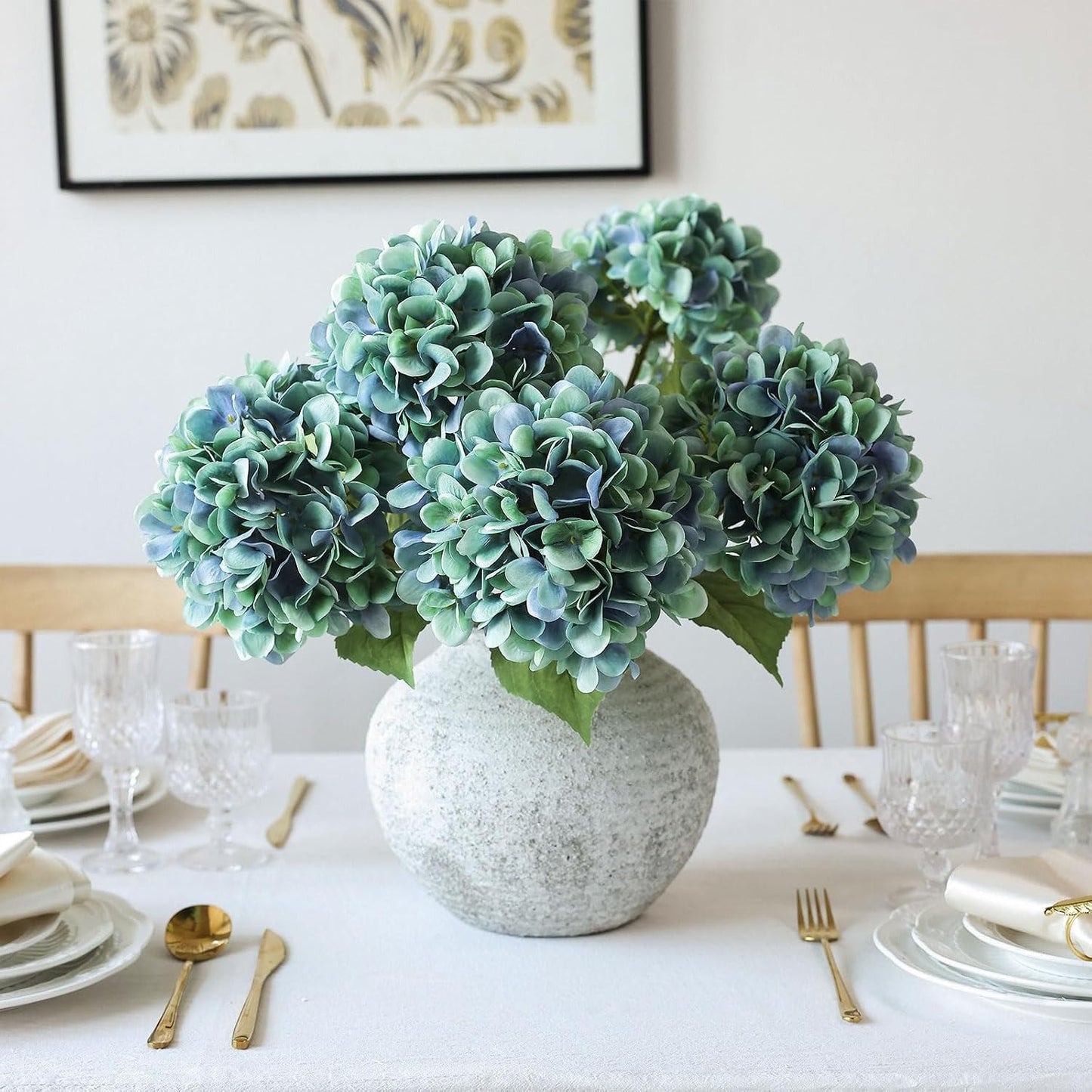 4Pcs Pink Artificial Hydrangea Flowers Large Fake Silk Hydrangea Flower with Leaves Stems Realistic Faux Hydrangeas Decorations for Wedding Table Centerpieces Vase Home Decor (Pink)