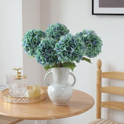 4Pcs Pink Artificial Hydrangea Flowers Large Fake Silk Hydrangea Flower with Leaves Stems Realistic Faux Hydrangeas Decorations for Wedding Table Centerpieces Vase Home Decor (Pink)