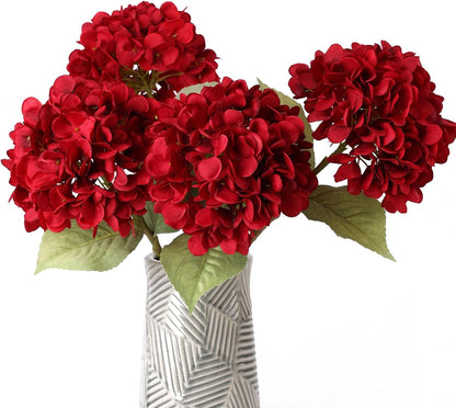 4Pcs Pink Artificial Hydrangea Flowers Large Fake Silk Hydrangea Flower with Leaves Stems Realistic Faux Hydrangeas Decorations for Wedding Table Centerpieces Vase Home Decor (Pink)