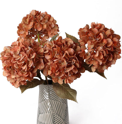 4Pcs Pink Artificial Hydrangea Flowers Large Fake Silk Hydrangea Flower with Leaves Stems Realistic Faux Hydrangeas Decorations for Wedding Table Centerpieces Vase Home Decor (Pink)
