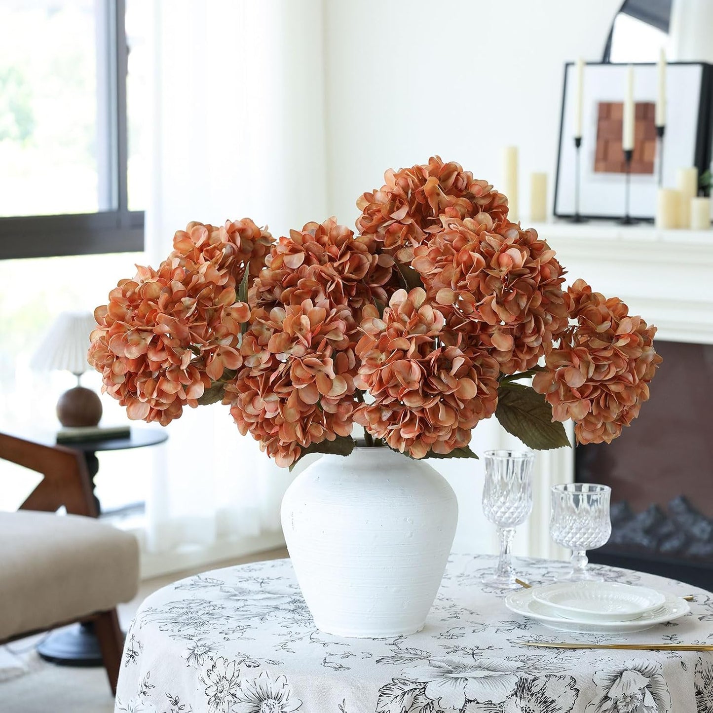 4Pcs Pink Artificial Hydrangea Flowers Large Fake Silk Hydrangea Flower with Leaves Stems Realistic Faux Hydrangeas Decorations for Wedding Table Centerpieces Vase Home Decor (Pink)