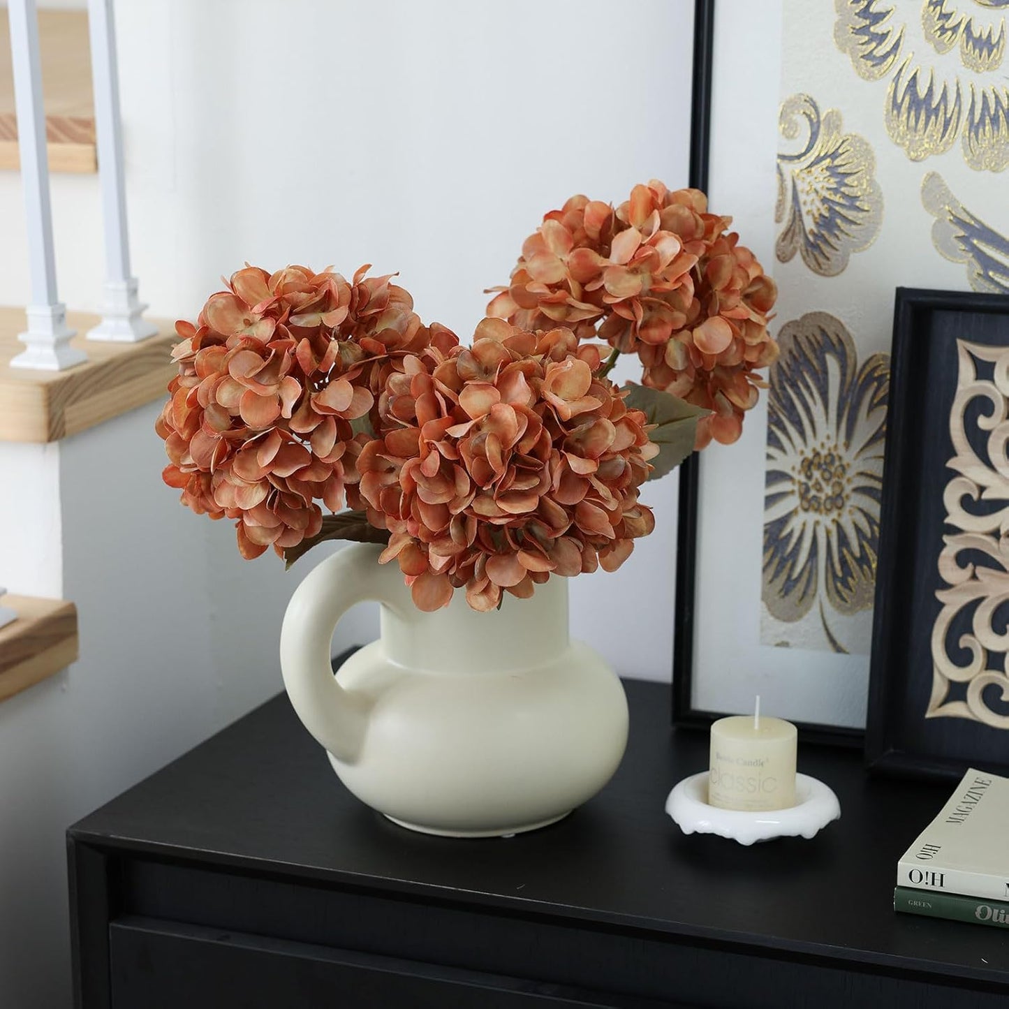 4Pcs Pink Artificial Hydrangea Flowers Large Fake Silk Hydrangea Flower with Leaves Stems Realistic Faux Hydrangeas Decorations for Wedding Table Centerpieces Vase Home Decor (Pink)