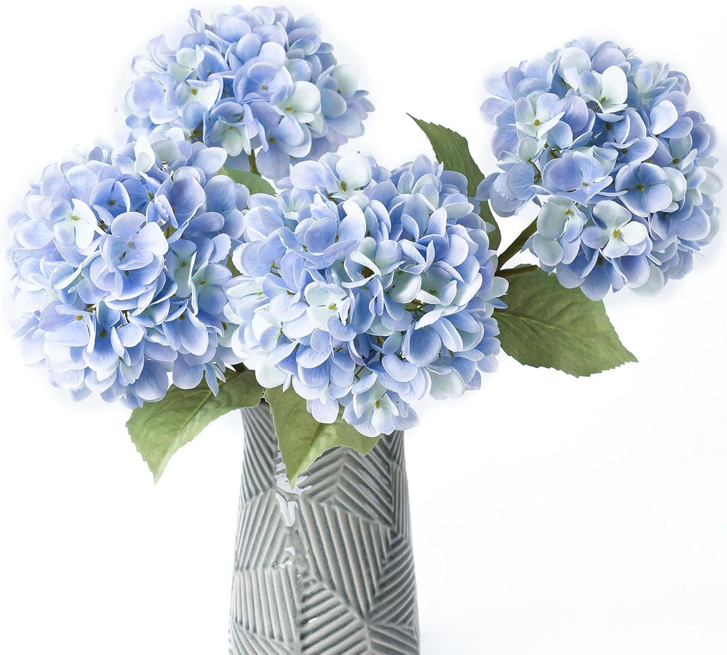 4Pcs Pink Artificial Hydrangea Flowers Large Fake Silk Hydrangea Flower with Leaves Stems Realistic Faux Hydrangeas Decorations for Wedding Table Centerpieces Vase Home Decor (Pink)