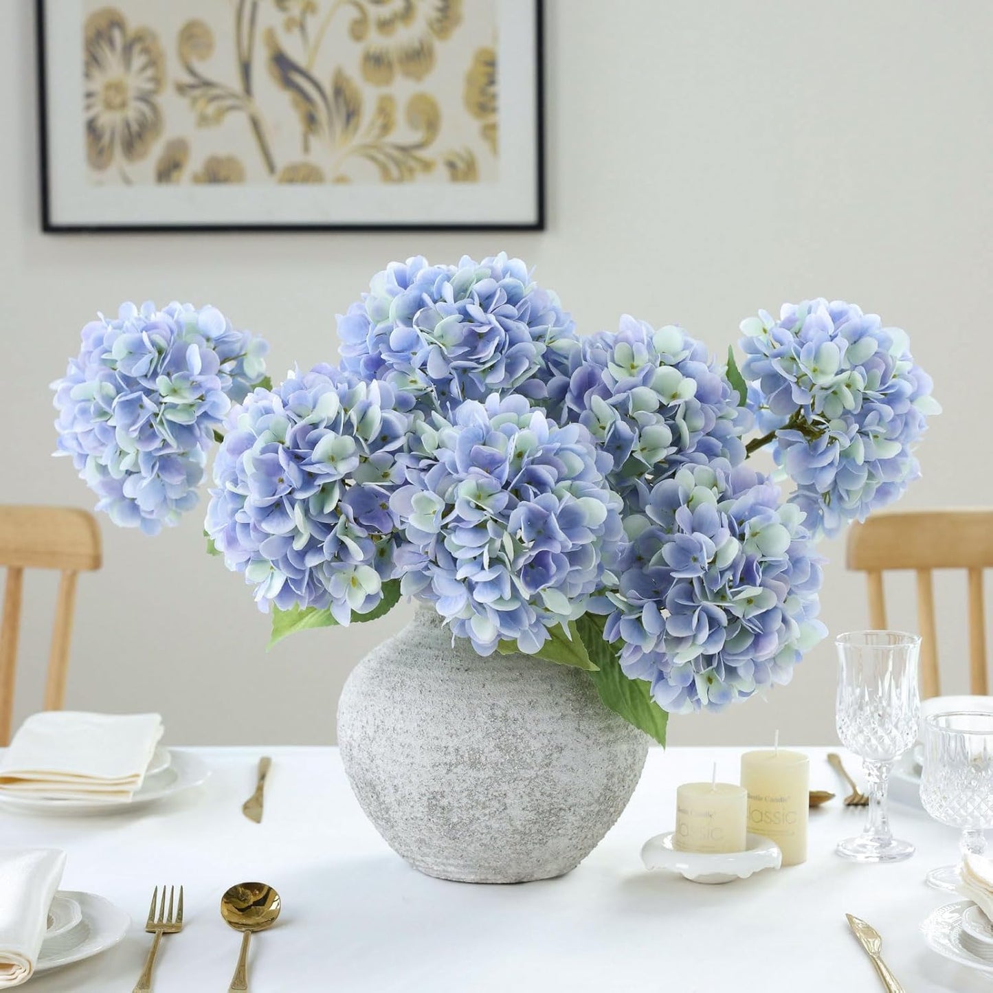 4Pcs Pink Artificial Hydrangea Flowers Large Fake Silk Hydrangea Flower with Leaves Stems Realistic Faux Hydrangeas Decorations for Wedding Table Centerpieces Vase Home Decor (Pink)