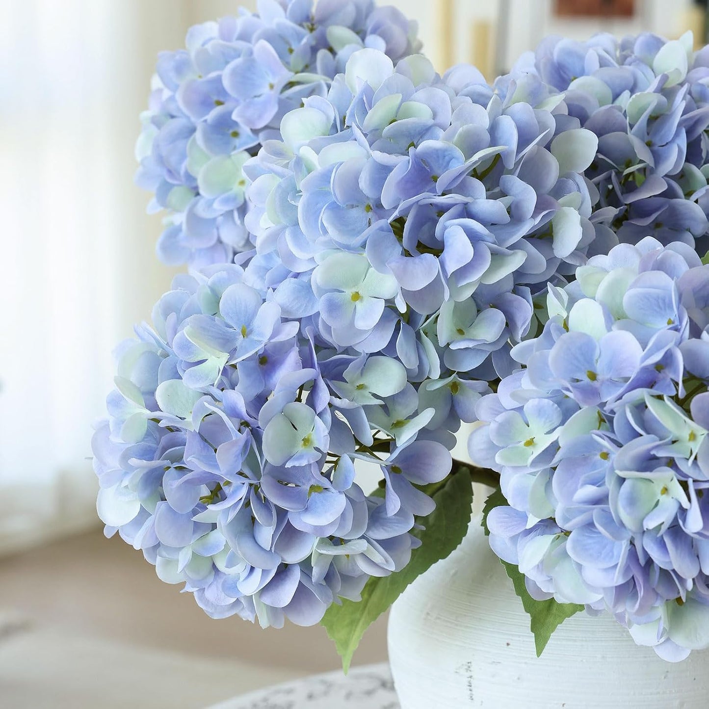 4Pcs Pink Artificial Hydrangea Flowers Large Fake Silk Hydrangea Flower with Leaves Stems Realistic Faux Hydrangeas Decorations for Wedding Table Centerpieces Vase Home Decor (Pink)