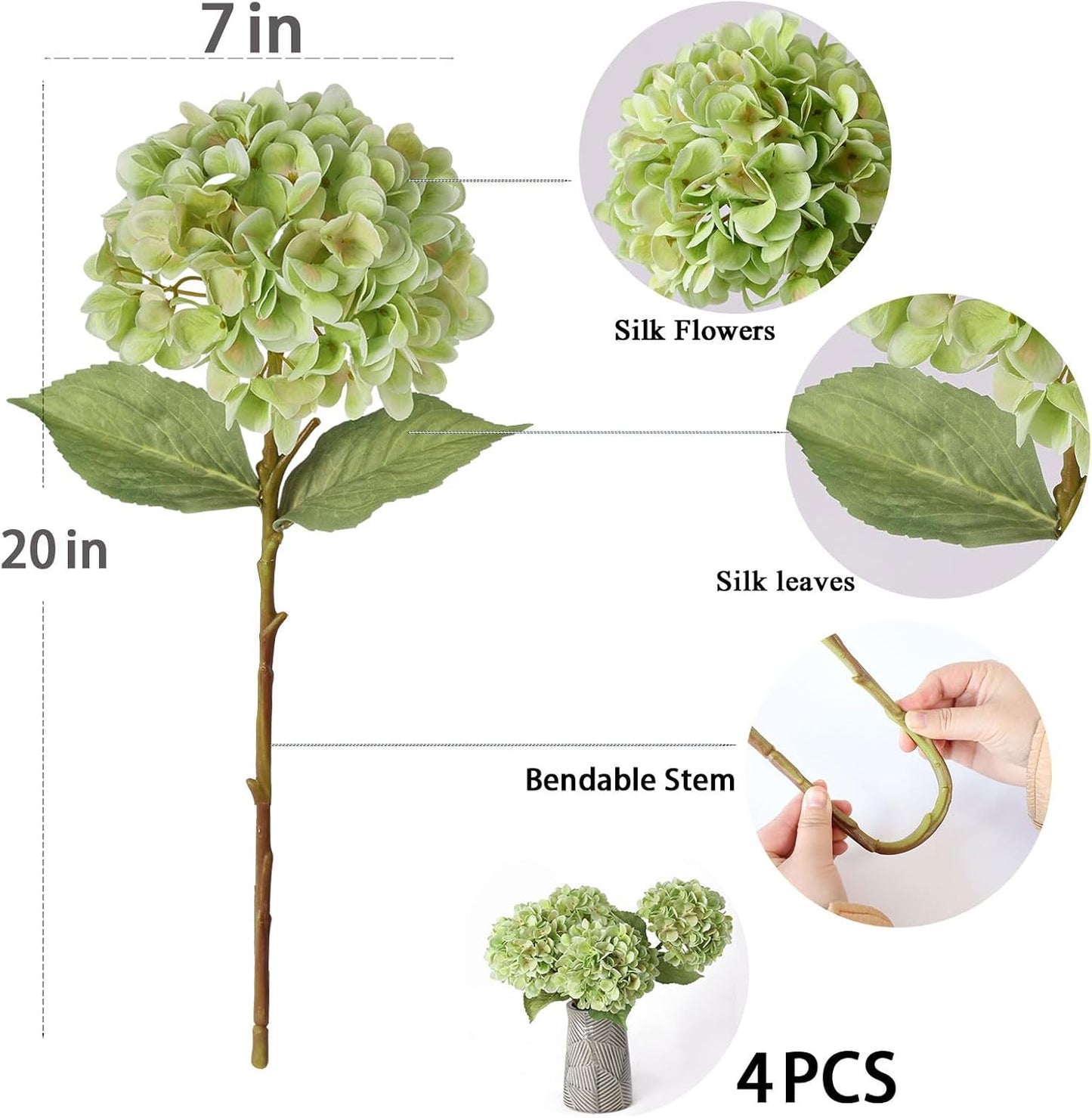 4Pcs Pink Artificial Hydrangea Flowers Large Fake Silk Hydrangea Flower with Leaves Stems Realistic Faux Hydrangeas Decorations for Wedding Table Centerpieces Vase Home Decor (Pink)