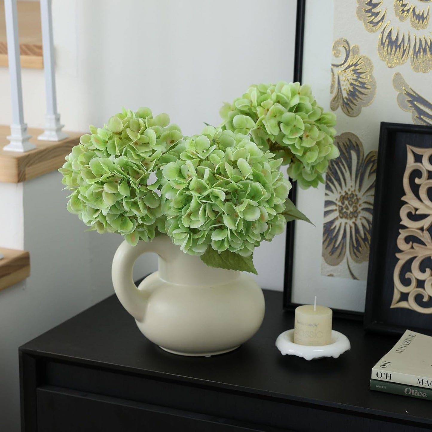 4Pcs Pink Artificial Hydrangea Flowers Large Fake Silk Hydrangea Flower with Leaves Stems Realistic Faux Hydrangeas Decorations for Wedding Table Centerpieces Vase Home Decor (Pink)