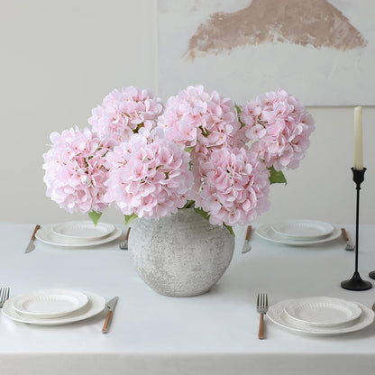 4Pcs Pink Artificial Hydrangea Flowers Large Fake Silk Hydrangea Flower with Leaves Stems Realistic Faux Hydrangeas Decorations for Wedding Table Centerpieces Vase Home Decor (Pink)
