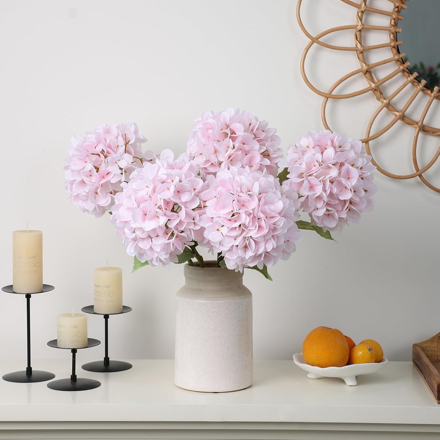 4Pcs Pink Artificial Hydrangea Flowers Large Fake Silk Hydrangea Flower with Leaves Stems Realistic Faux Hydrangeas Decorations for Wedding Table Centerpieces Vase Home Decor (Pink)