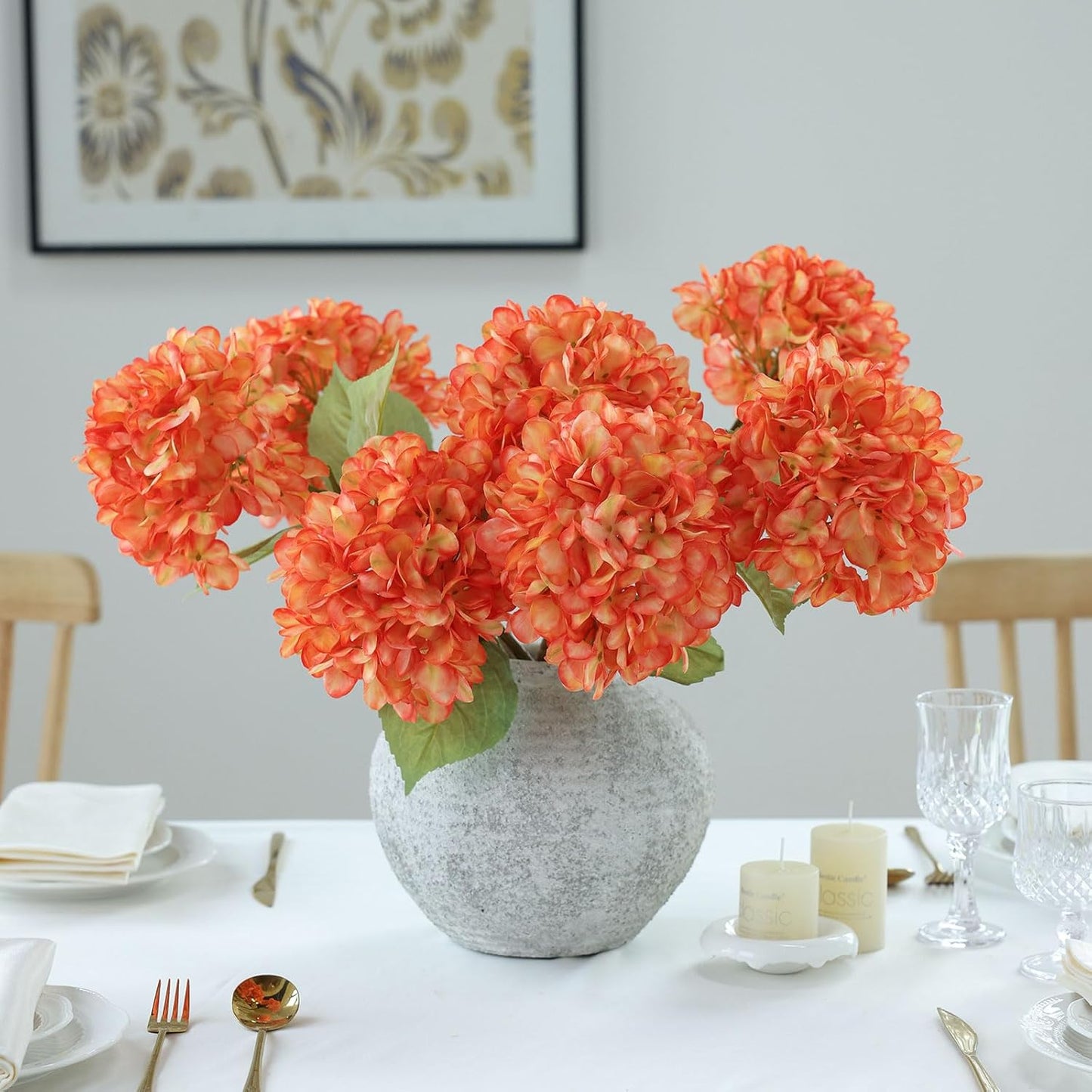 4Pcs Pink Artificial Hydrangea Flowers Large Fake Silk Hydrangea Flower with Leaves Stems Realistic Faux Hydrangeas Decorations for Wedding Table Centerpieces Vase Home Decor (Pink)