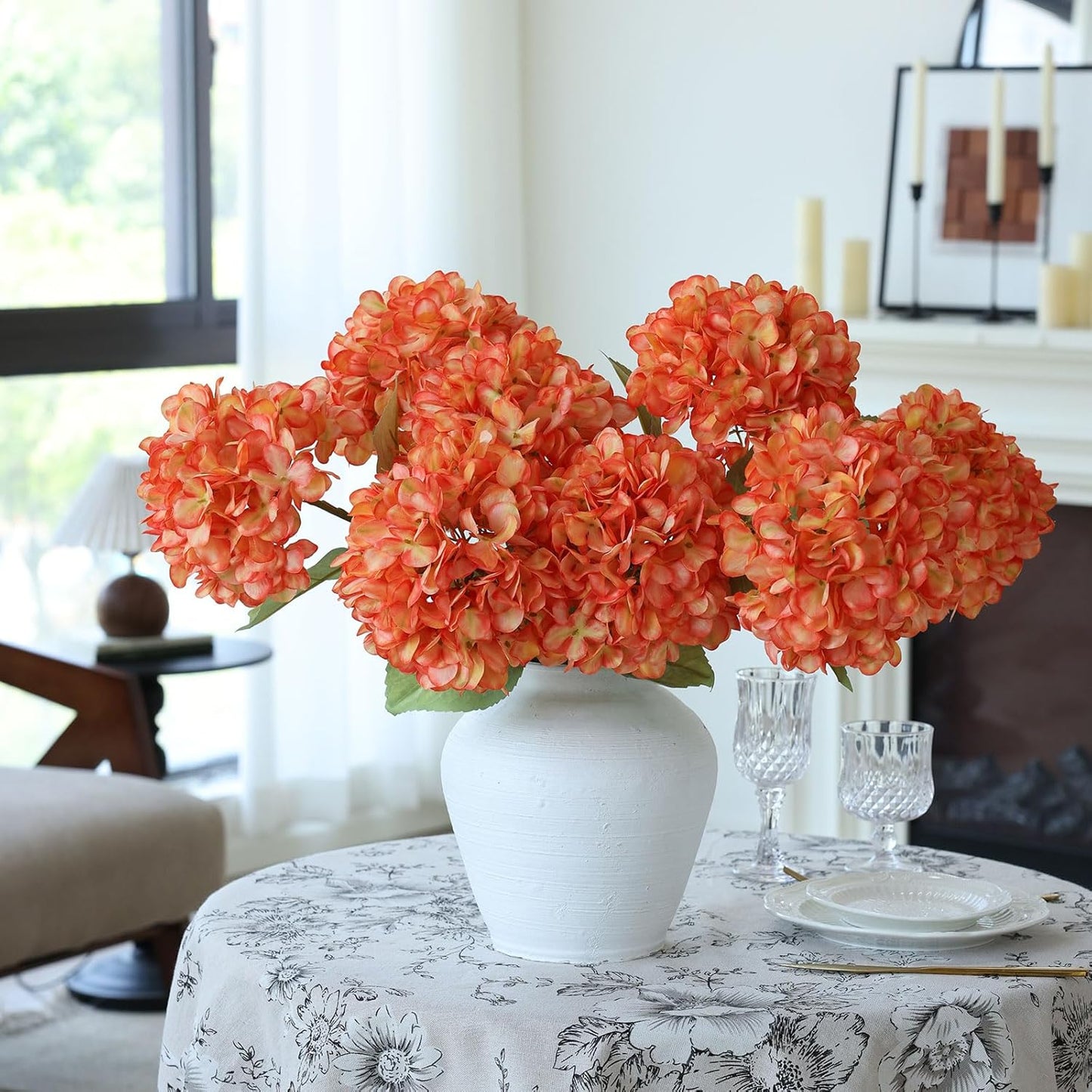 4Pcs Pink Artificial Hydrangea Flowers Large Fake Silk Hydrangea Flower with Leaves Stems Realistic Faux Hydrangeas Decorations for Wedding Table Centerpieces Vase Home Decor (Pink)