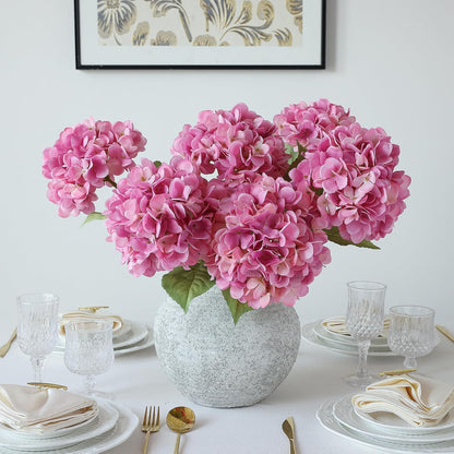 4Pcs Pink Artificial Hydrangea Flowers Large Fake Silk Hydrangea Flower with Leaves Stems Realistic Faux Hydrangeas Decorations for Wedding Table Centerpieces Vase Home Decor (Pink)