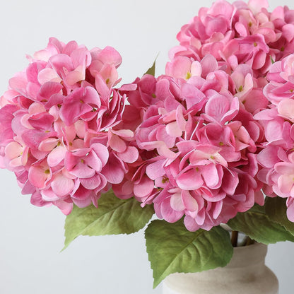 4Pcs Pink Artificial Hydrangea Flowers Large Fake Silk Hydrangea Flower with Leaves Stems Realistic Faux Hydrangeas Decorations for Wedding Table Centerpieces Vase Home Decor (Pink)