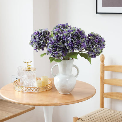 4Pcs Pink Artificial Hydrangea Flowers Large Fake Silk Hydrangea Flower with Leaves Stems Realistic Faux Hydrangeas Decorations for Wedding Table Centerpieces Vase Home Decor (Pink)