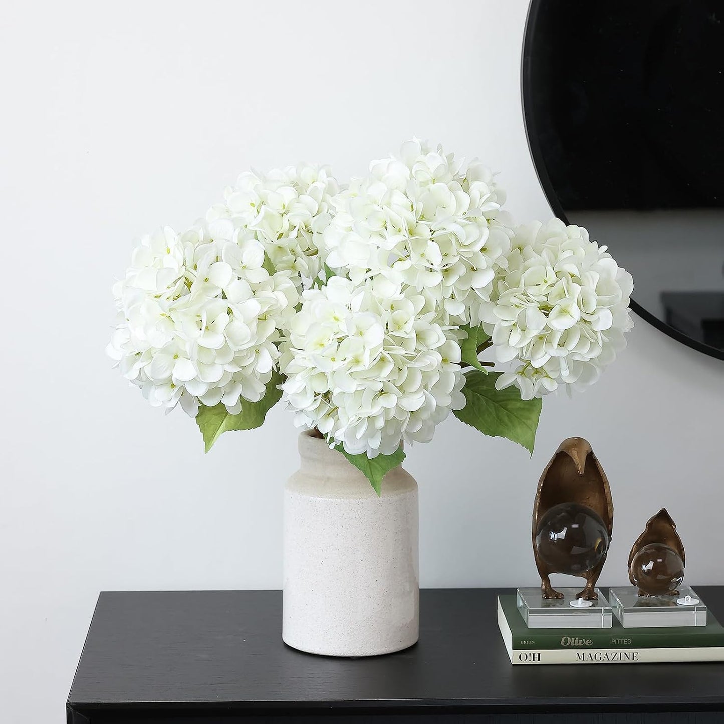 4Pcs Pink Artificial Hydrangea Flowers Large Fake Silk Hydrangea Flower with Leaves Stems Realistic Faux Hydrangeas Decorations for Wedding Table Centerpieces Vase Home Decor (Pink)