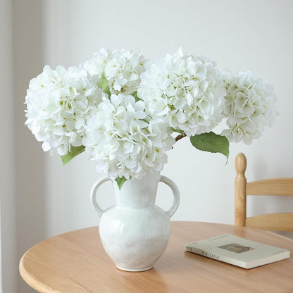 4Pcs Pink Artificial Hydrangea Flowers Large Fake Silk Hydrangea Flower with Leaves Stems Realistic Faux Hydrangeas Decorations for Wedding Table Centerpieces Vase Home Decor (Pink)