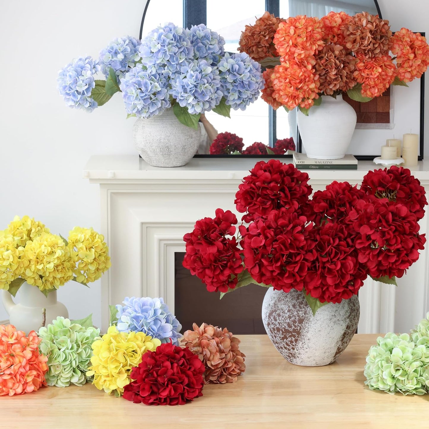 4Pcs Pink Artificial Hydrangea Flowers Large Fake Silk Hydrangea Flower with Leaves Stems Realistic Faux Hydrangeas Decorations for Wedding Table Centerpieces Vase Home Decor (Pink)