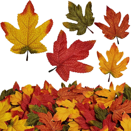 50Pcs Fall Artificial Maple Leaves Assorted Bulk for Crafts Decor | 50pcs mixed maple leaves, realistic, fall crafts, Thanksgiving/Halloween decor, table scatter, DIY wreath
