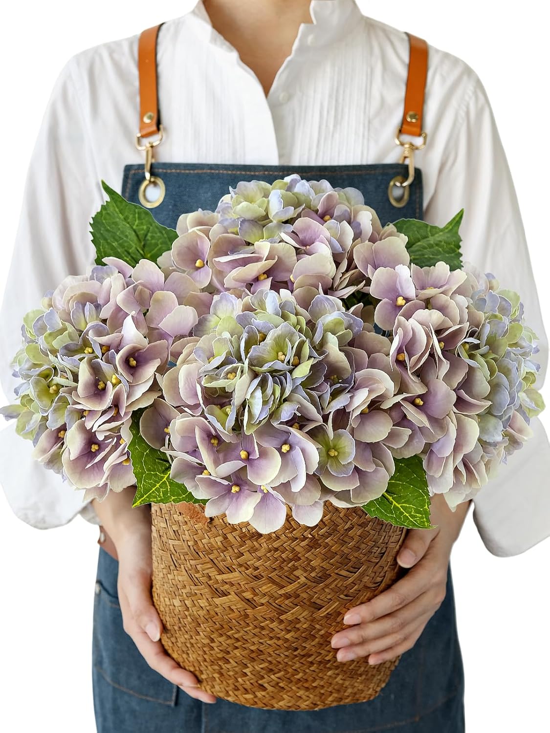 JINWOE Light Blue Flowers Hydrangea Artificial Flowers, 4PCS 21" Latex Real Touch Vintage Lifelike Silk Flowers,Faux Hydrangea Bouquet Fake Flowers for Wedding Centerpieces Tables Party Outdoor Home