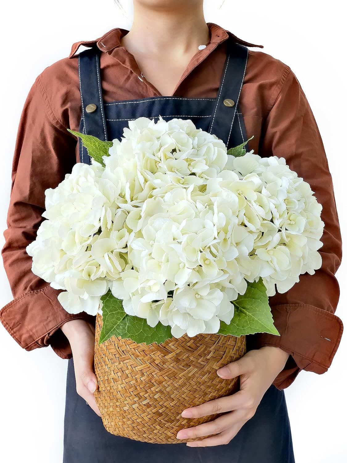 JINWOE Light Blue Flowers Hydrangea Artificial Flowers, 4PCS 21" Latex Real Touch Vintage Lifelike Silk Flowers,Faux Hydrangea Bouquet Fake Flowers for Wedding Centerpieces Tables Party Outdoor Home