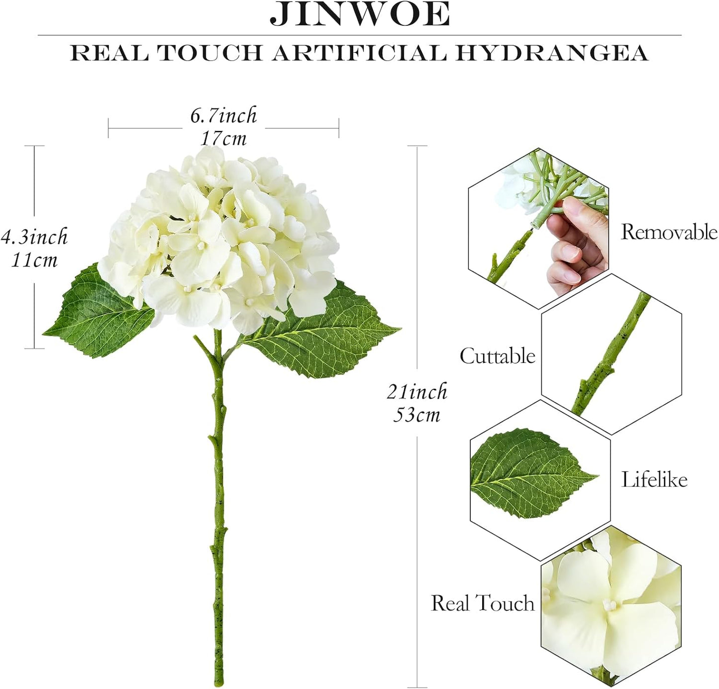 JINWOE Light Blue Flowers Hydrangea Artificial Flowers, 4PCS 21" Latex Real Touch Vintage Lifelike Silk Flowers,Faux Hydrangea Bouquet Fake Flowers for Wedding Centerpieces Tables Party Outdoor Home