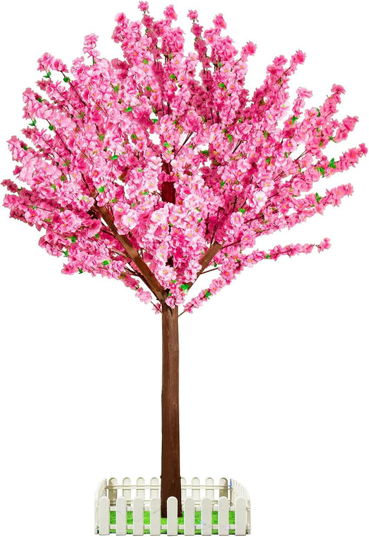 7FT Artificial Cherry Blossom Tree - Pink Flowers Indoor/Outdoor Decor for Wedding Party Home Christmas - Handmade Faux Tree with Wood Trunk