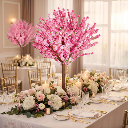 7FT Artificial Cherry Blossom Tree - Pink Flowers Indoor/Outdoor Decor for Wedding Party Home Christmas - Handmade Faux Tree with Wood Trunk