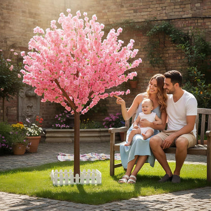 7FT Artificial Cherry Blossom Tree - Pink Flowers Indoor/Outdoor Decor for Wedding Party Home Christmas - Handmade Faux Tree with Wood Trunk