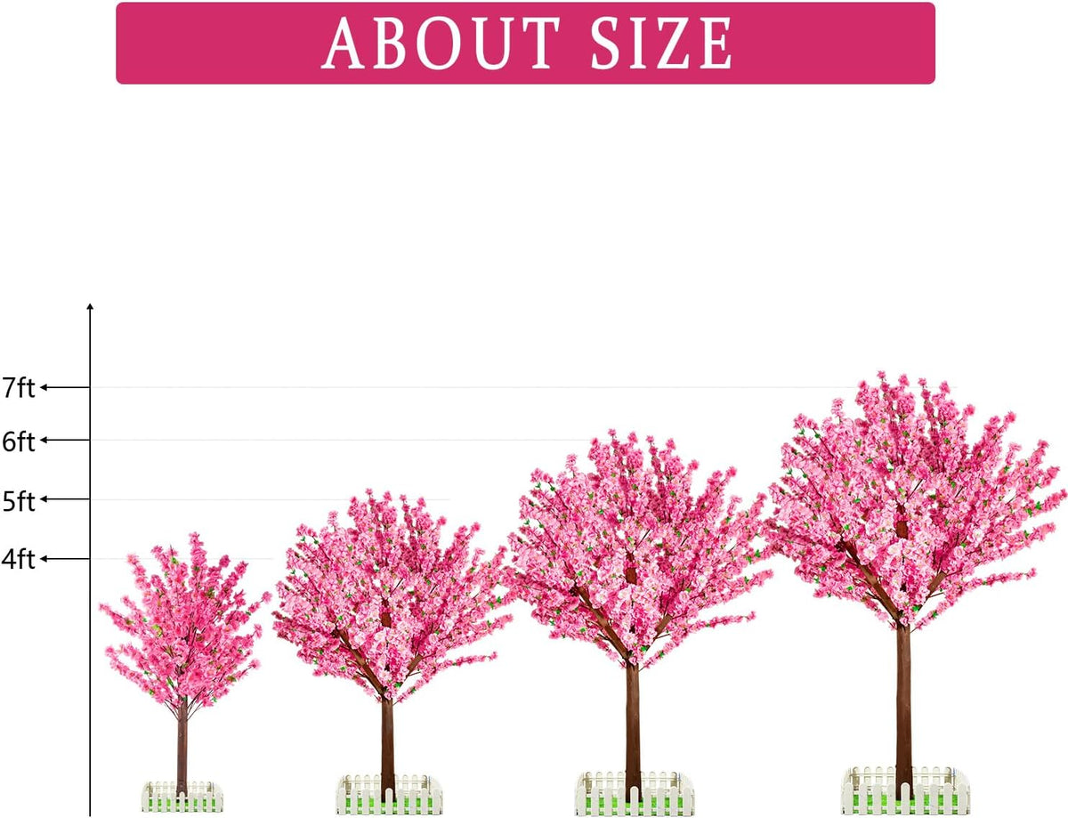 7FT Artificial Cherry Blossom Tree - Pink Flowers Indoor/Outdoor Decor for Wedding Party Home Christmas - Handmade Faux Tree with Wood Trunk