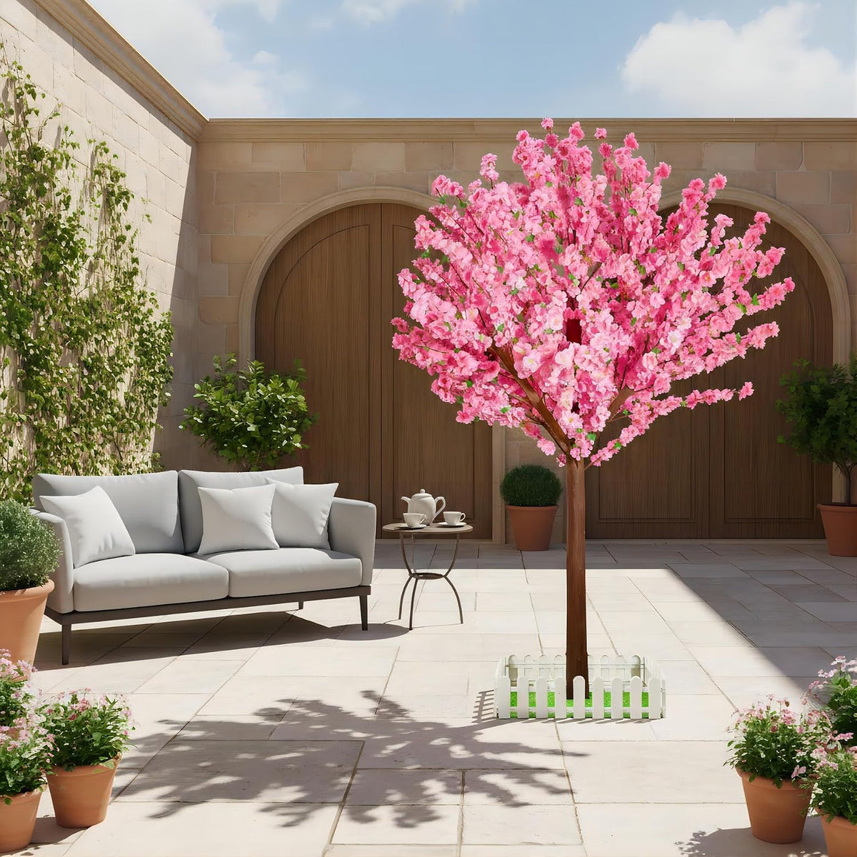 7FT Artificial Cherry Blossom Tree - Pink Flowers Indoor/Outdoor Decor for Wedding Party Home Christmas - Handmade Faux Tree with Wood Trunk